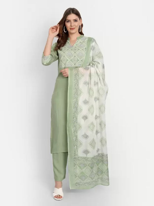 Women Green Viscose Rayon Kurta set
