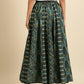 Green & Beige Printed Pure Cotton Maxi Flared Skirt