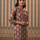 Red & Beige Ethnic Motifs Printed Pure Cotton Kurti