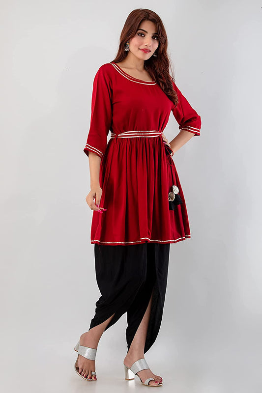 Women Maroon Kurta & Dhoti Set