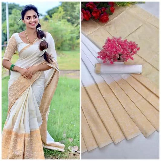 Kerala Kasavu Silk Blend Saree