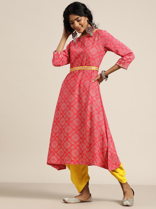 Women Bandhani Print Thread Work Kurta Set