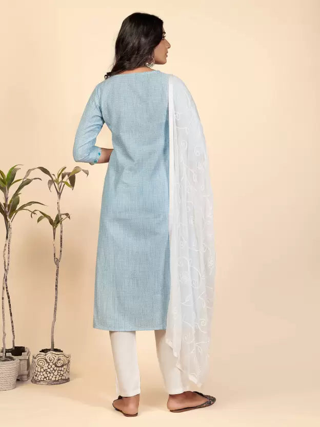 Women Simple & Elegant Embroidered Cotton Kurta set