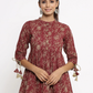 Maroon & Beige Mandarin Collar Printed Tunic