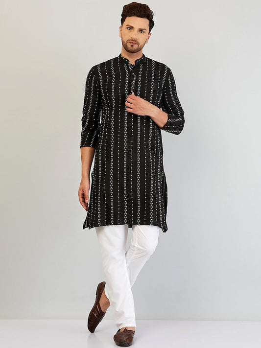Men Black Cotton Kurta set
