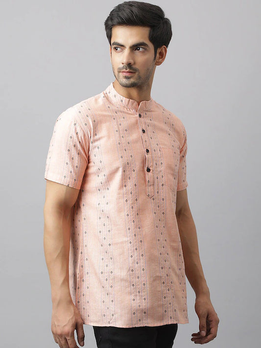 Men Pink Cotton Kurta