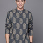 Men Grey Cotton Kalamkari Print Kurta