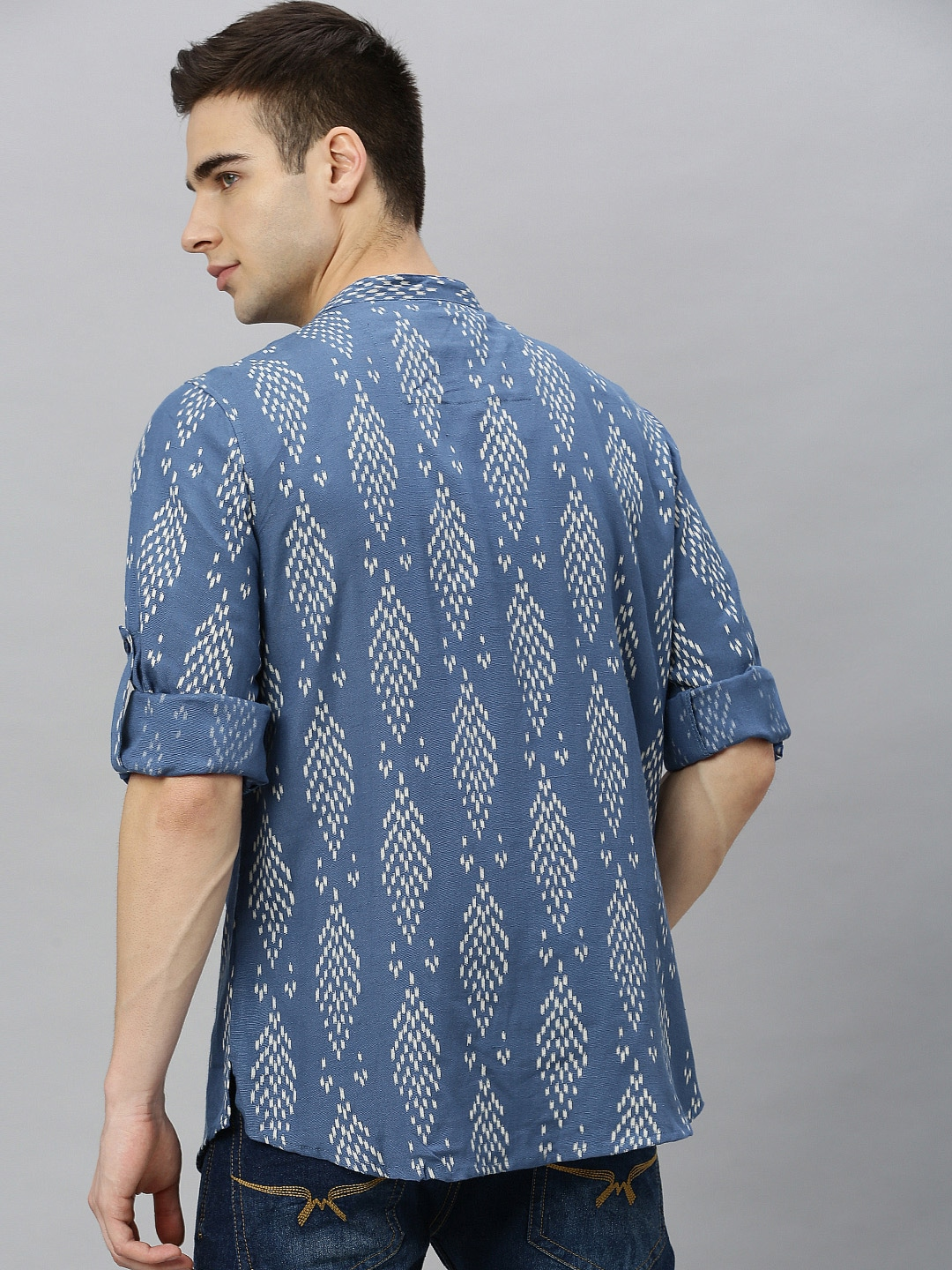 Men Navy Blue Printed Straight Kurta