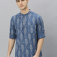 Men Navy Blue Printed Straight Kurta