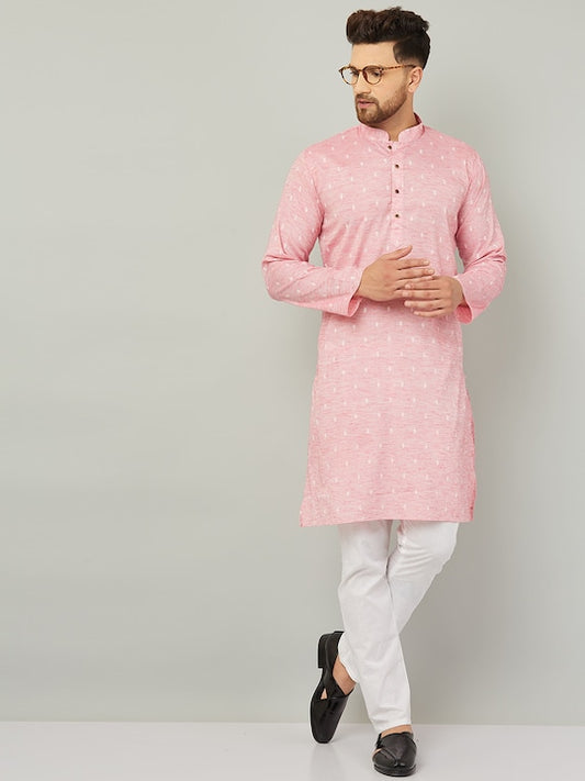 Men Pink Cotton Blend Kurta set