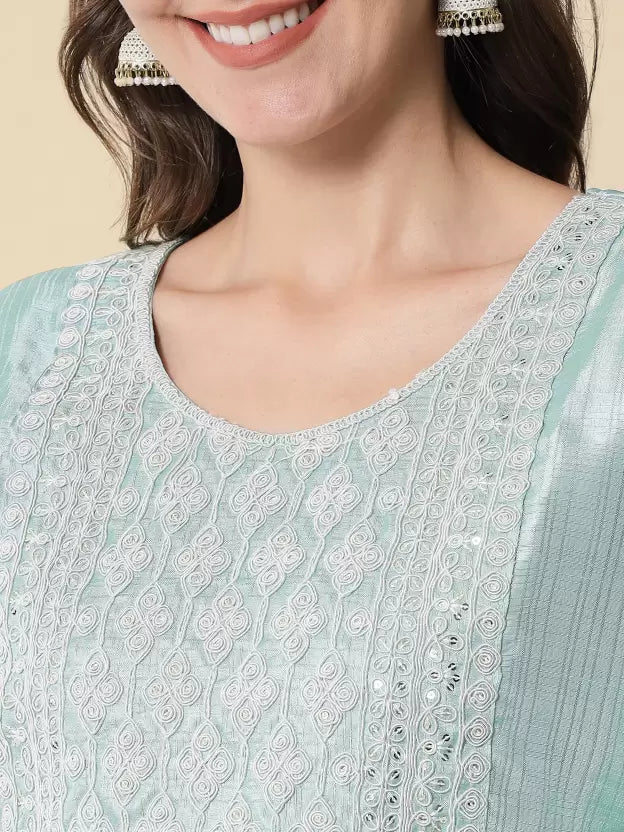 Mint Blue Silk Blend Embroidered Kurta set