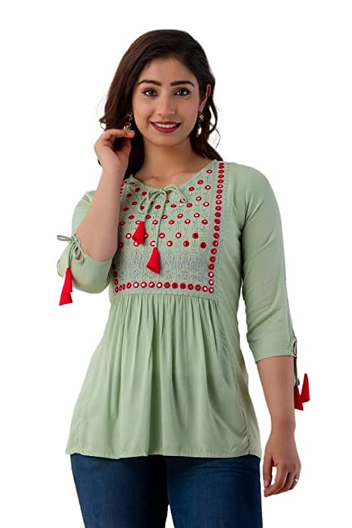 Mint Green Rayon Embroidered Top