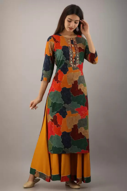 Multi-color Kurta set with Palazzos