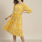 Mustard Yellow & Off-White A-Line Dress