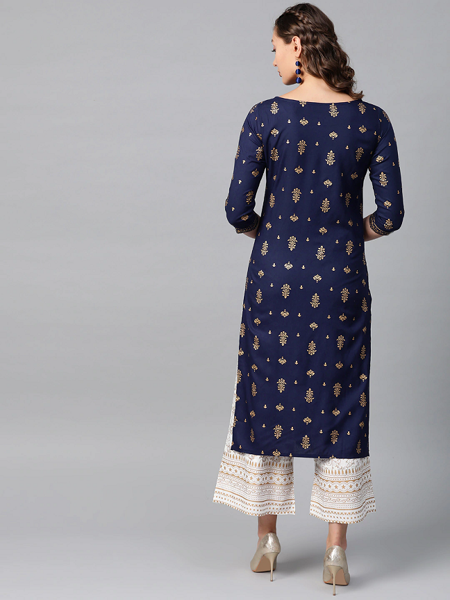 Navy Blue A-Line Kurta with Palazzos