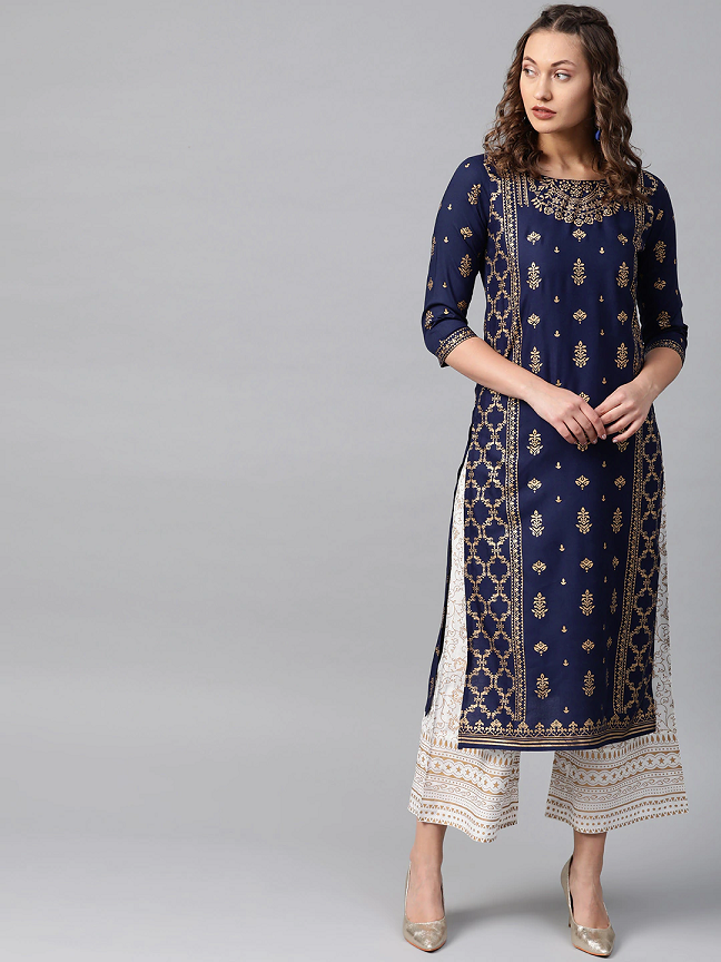 Navy Blue A-Line Kurta with Palazzos