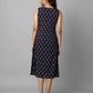Navy Blue Ikkat Print A-Line Regular Fit Cotton Dress
