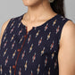 Navy Blue Ikkat Print A-Line Regular Fit Cotton Dress