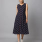 Navy Blue Ikkat Print A-Line Regular Fit Cotton Dress