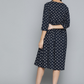 Navy Blue & White A-Line Midi Dress