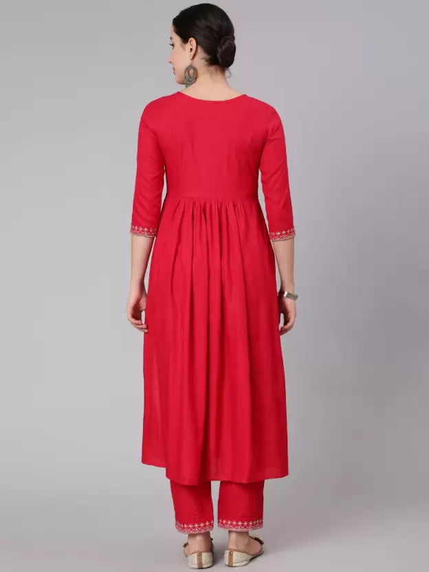 Women Viscose Rayon Nyra-cut Coral Kurta set