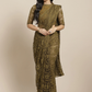 Olive Green Floral Embroidered Saree