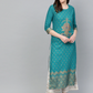 Peacock Blue Printed Kurta Set