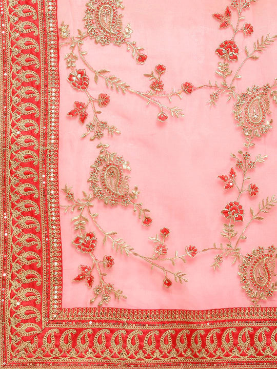 Pink Floral Embroidered Organza Saree