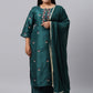 Plus Size Women Green Floral Kurta Set