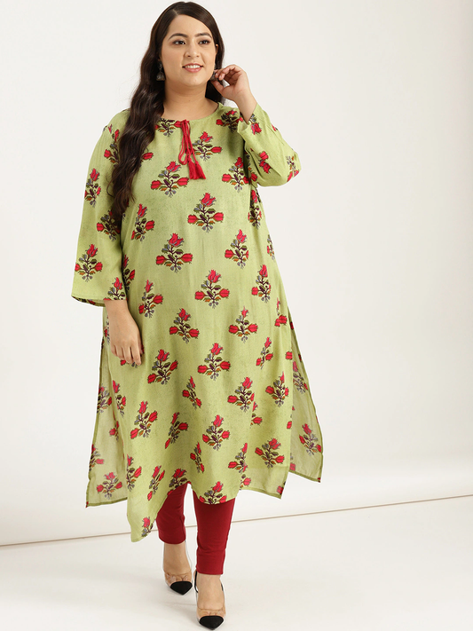 Plus Size Green Straight Kurta
