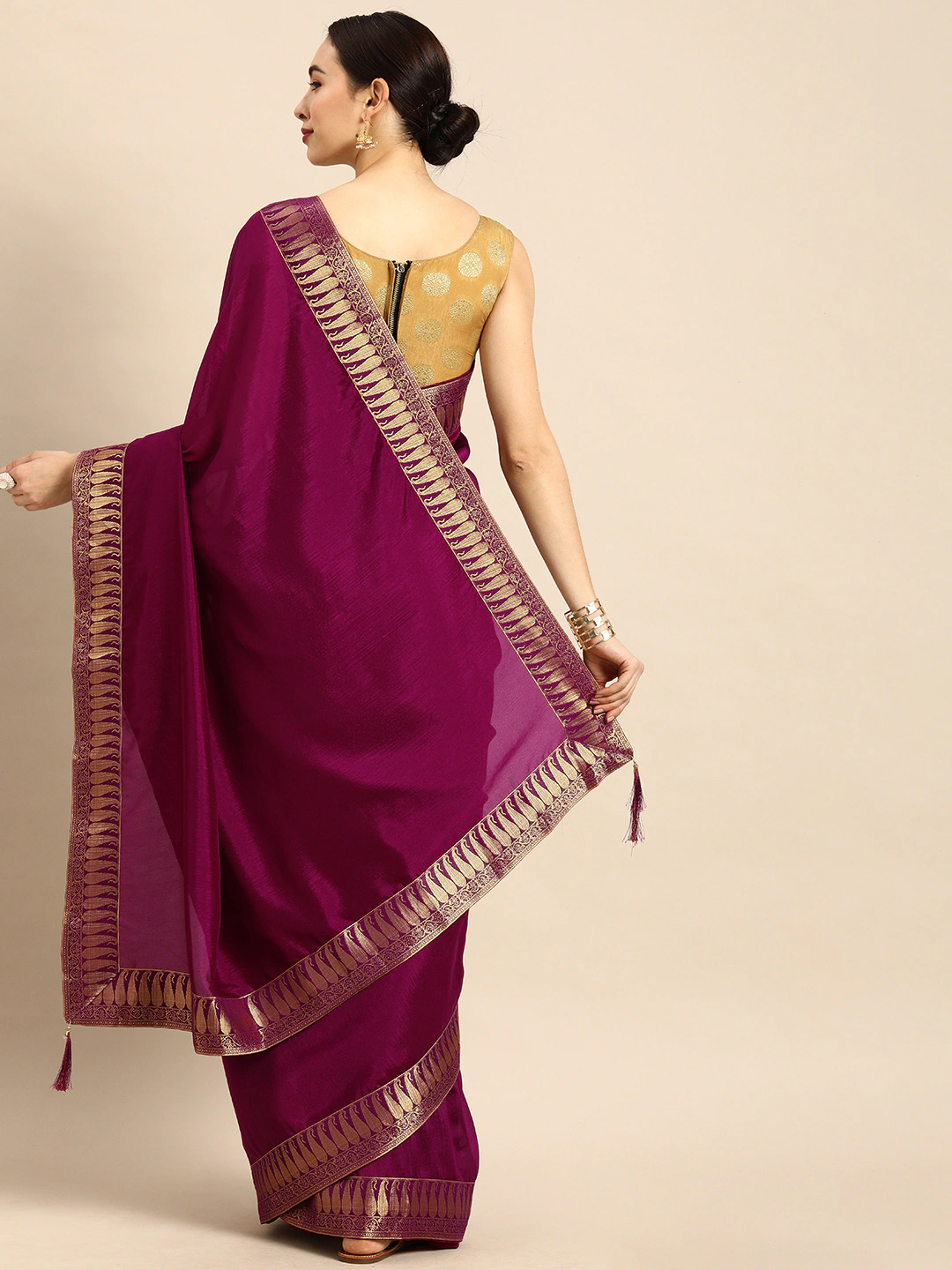 Purple Cotton Blend Banarasi Saree