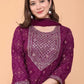 Women Maroon Viscose Rayon Embroidered Kurta and Pant Set