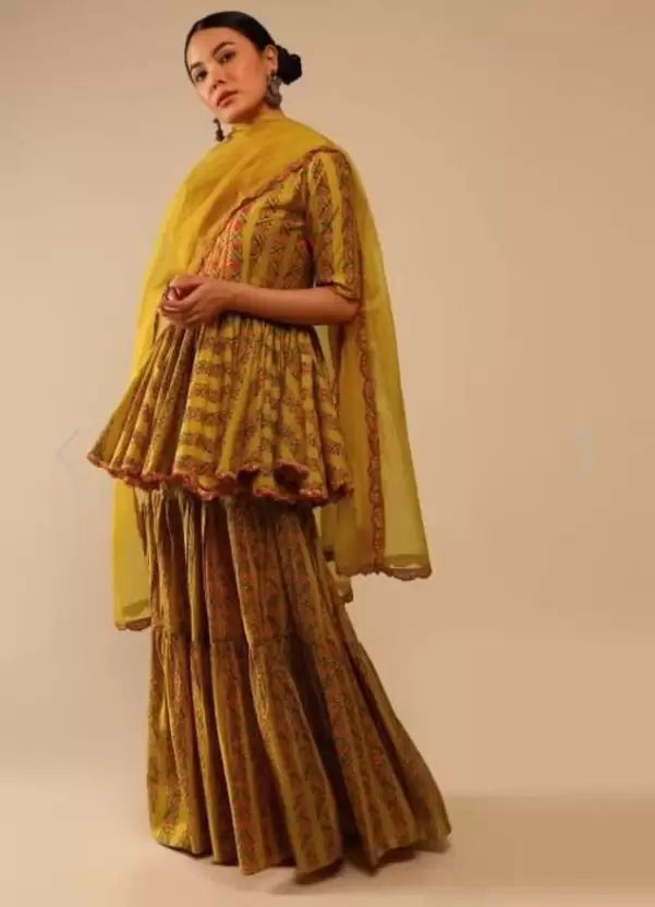 Women Yellow Mustard Kurta Sharara set