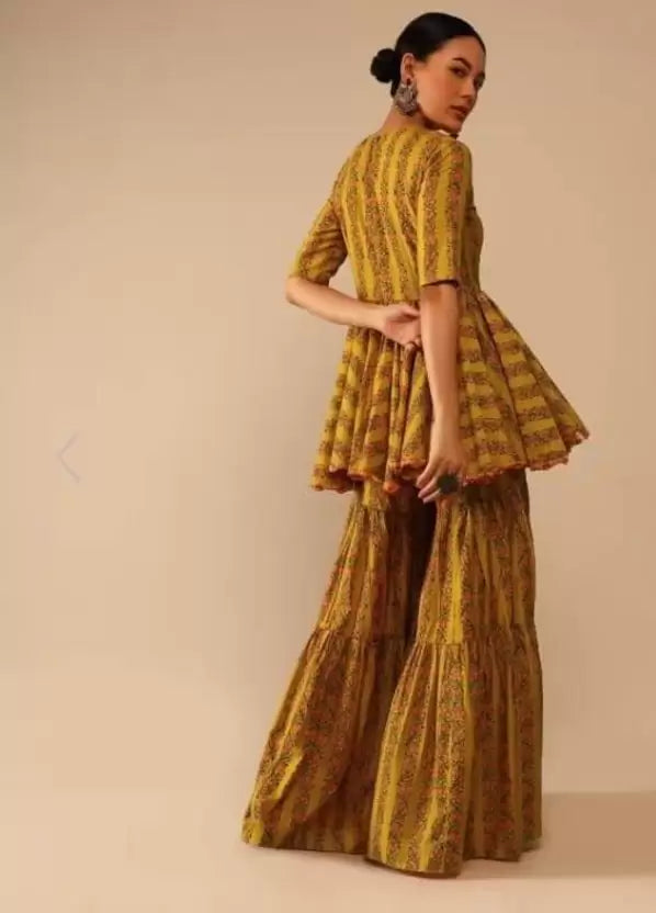 Women Yellow Mustard Kurta Sharara set