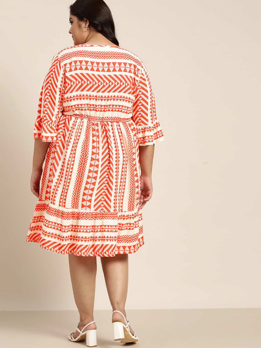 Plus Size Off White & Orange A-Line Dress