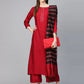 Women Cotton Blend Red Kurta set with striped Dupatta