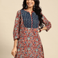 Rust Red & Navy Blue Cotton Kurti