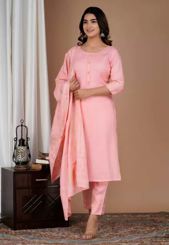 Women Cotton Rayon Turqoise Kurta, Pant And Dupatta Set