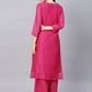 Women V-neck Pink Embroidered Kurta with Palazzos