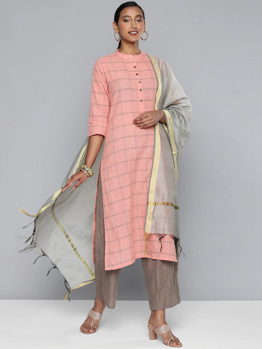 Women Sweet Pink Printed Kurta with Palazzos & Dupatta