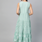 Sea Green & White Ethnic Pure Cotton A-Line Dress