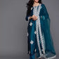 Women Art Silk Teal Kurta set with Dupatta