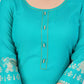 Women Cotton Rayon Turqoise Kurta, Pant And Dupatta Set