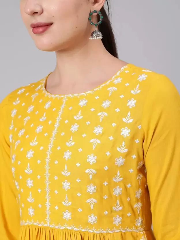 Women Yellow Embroidered Kurta set with Dupatta