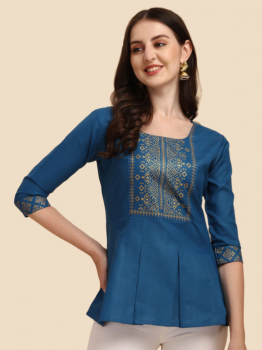 Printed 3/4 sleeve Peplum Top