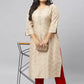 Women Printed, Embellished Viscose Rayon Straight Kurta  (Beige)