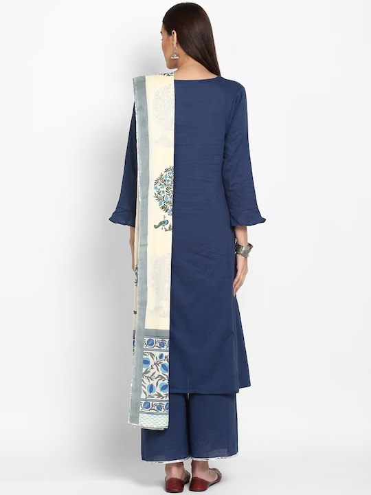 Women Blue & Embroidered Kurta with Palazzos & Dupatta