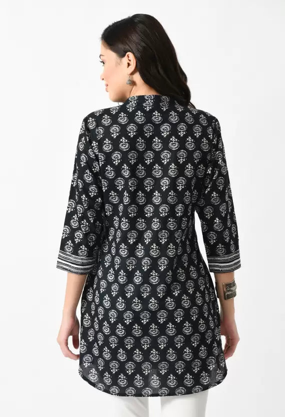 Women Black Tunic Printed Top