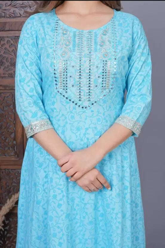 WOMEN RAYON KURTI PANT WITH DUPATTA