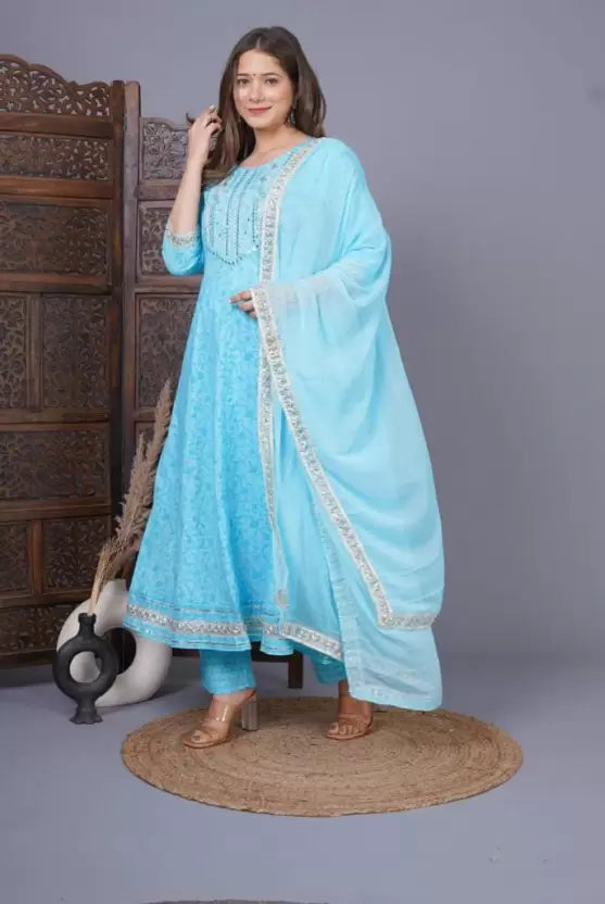 WOMEN RAYON KURTI PANT WITH DUPATTA